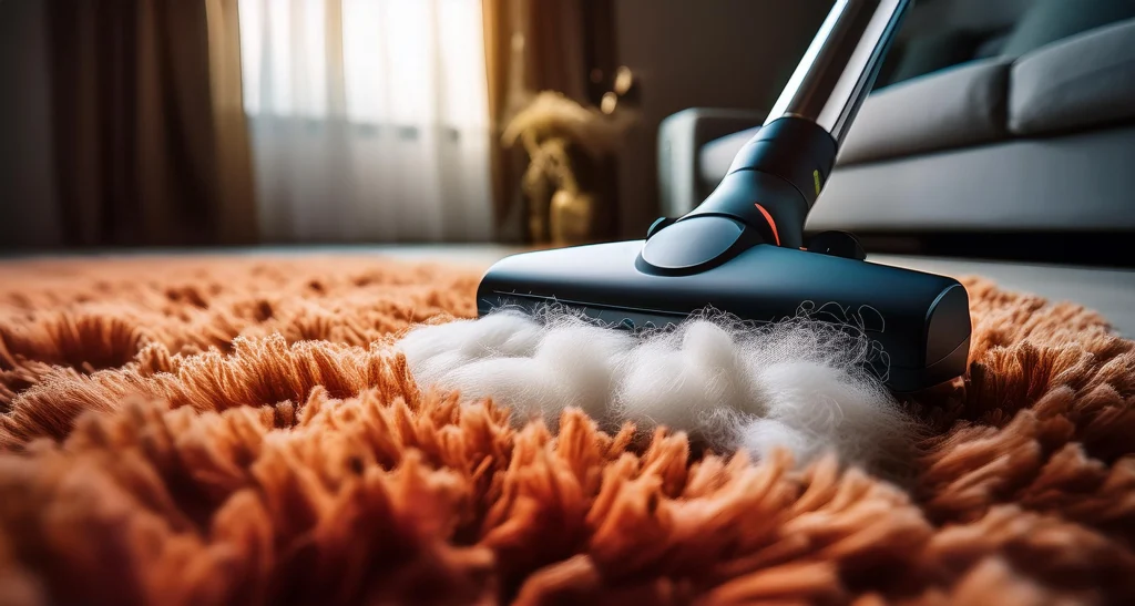 Hoover removing pet hairs from carpets